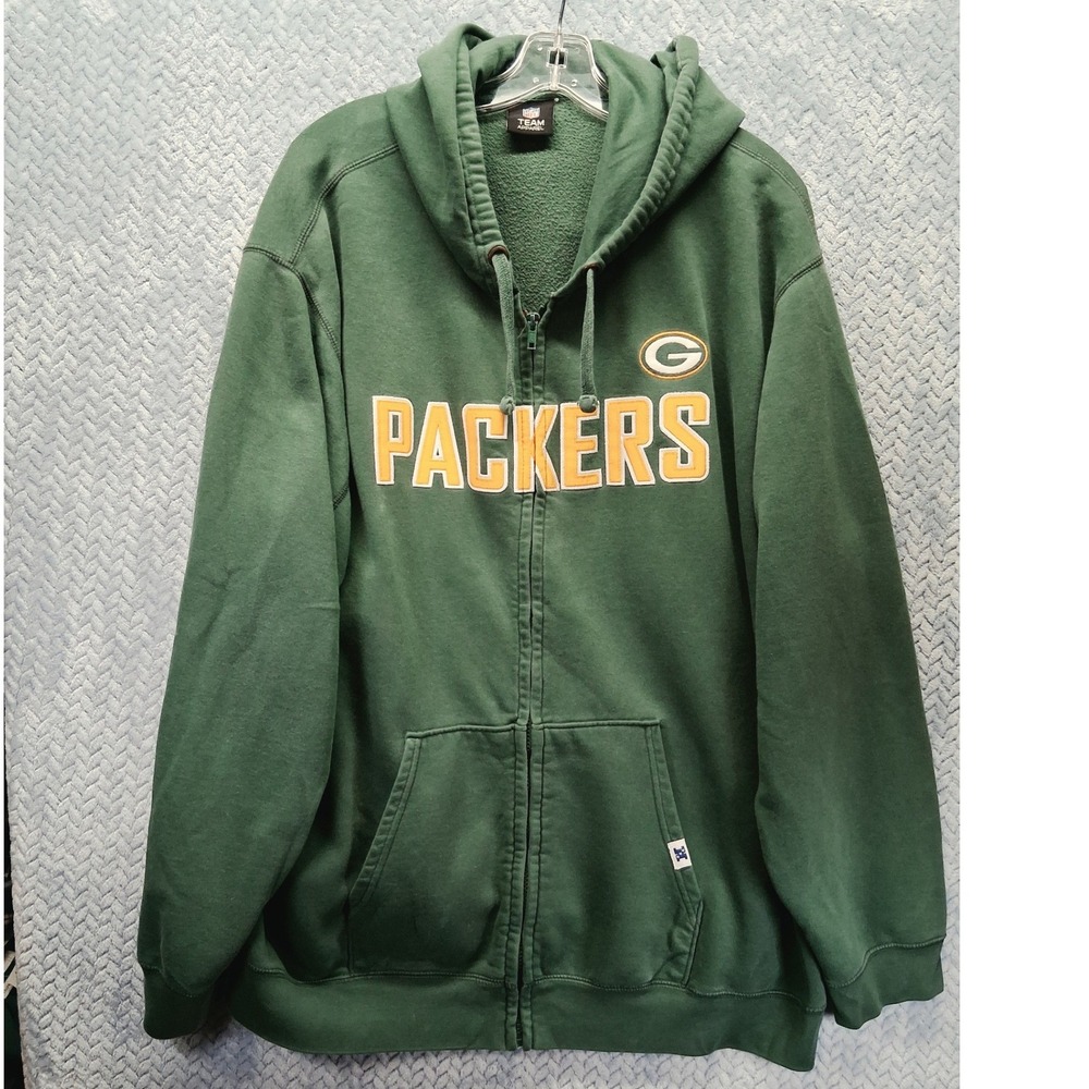 NFL Team Apparel Green Bay Packers Full Zip Hoodie Green Mens XL Spellout Logo
